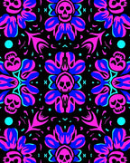 Vibrant Skull Floral Kaleidoscope Rug