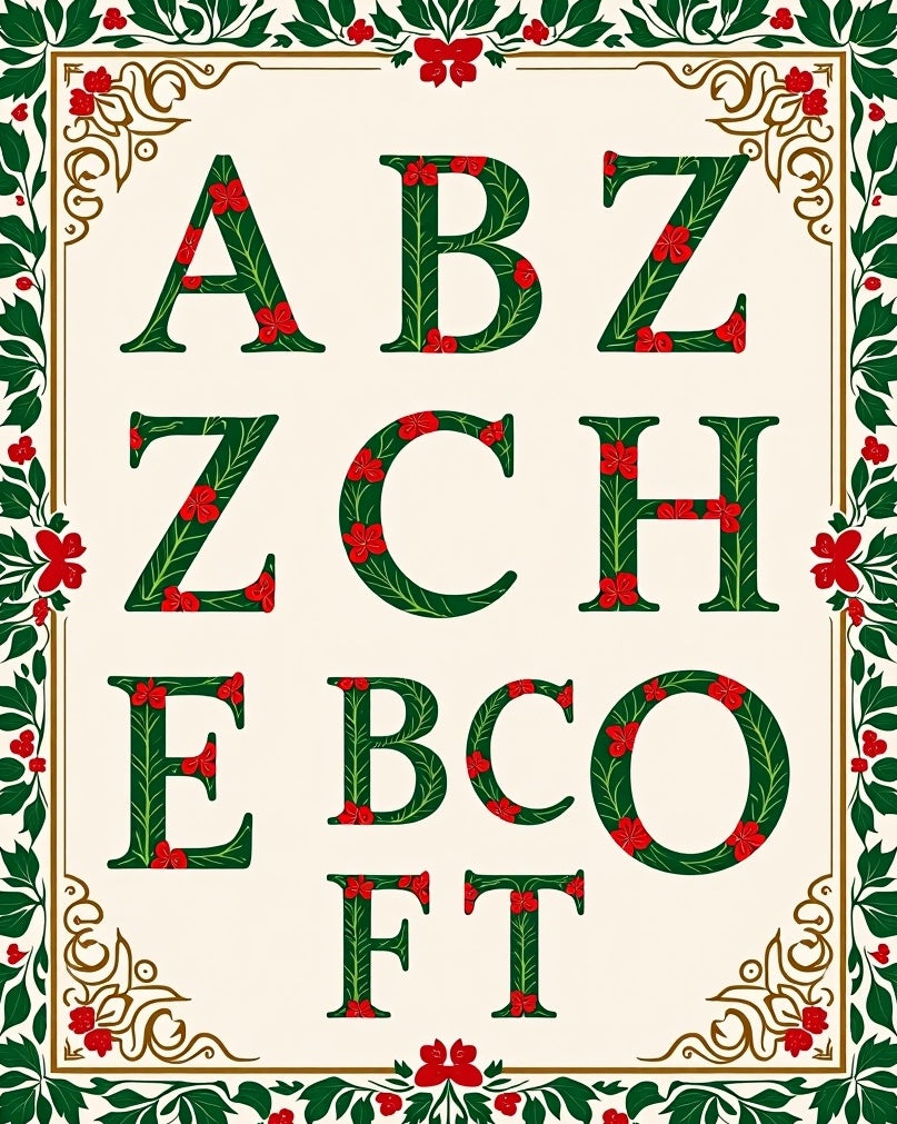 Embellished Botanical Alphabet Border Rug