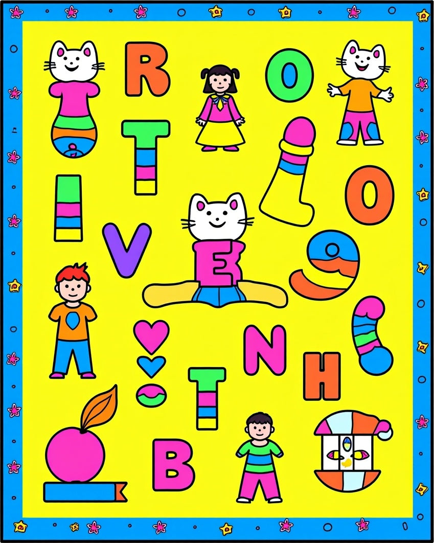 Playful Alphabet Characters Numbers Rug