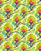 Whimsical Cartoon Treehouse Scarlet Roof Rug