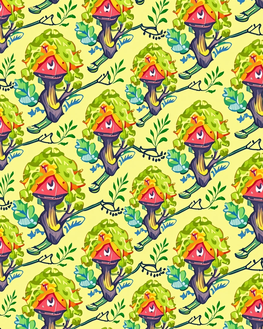 Whimsical Cartoon Treehouse Scarlet Roof Rug