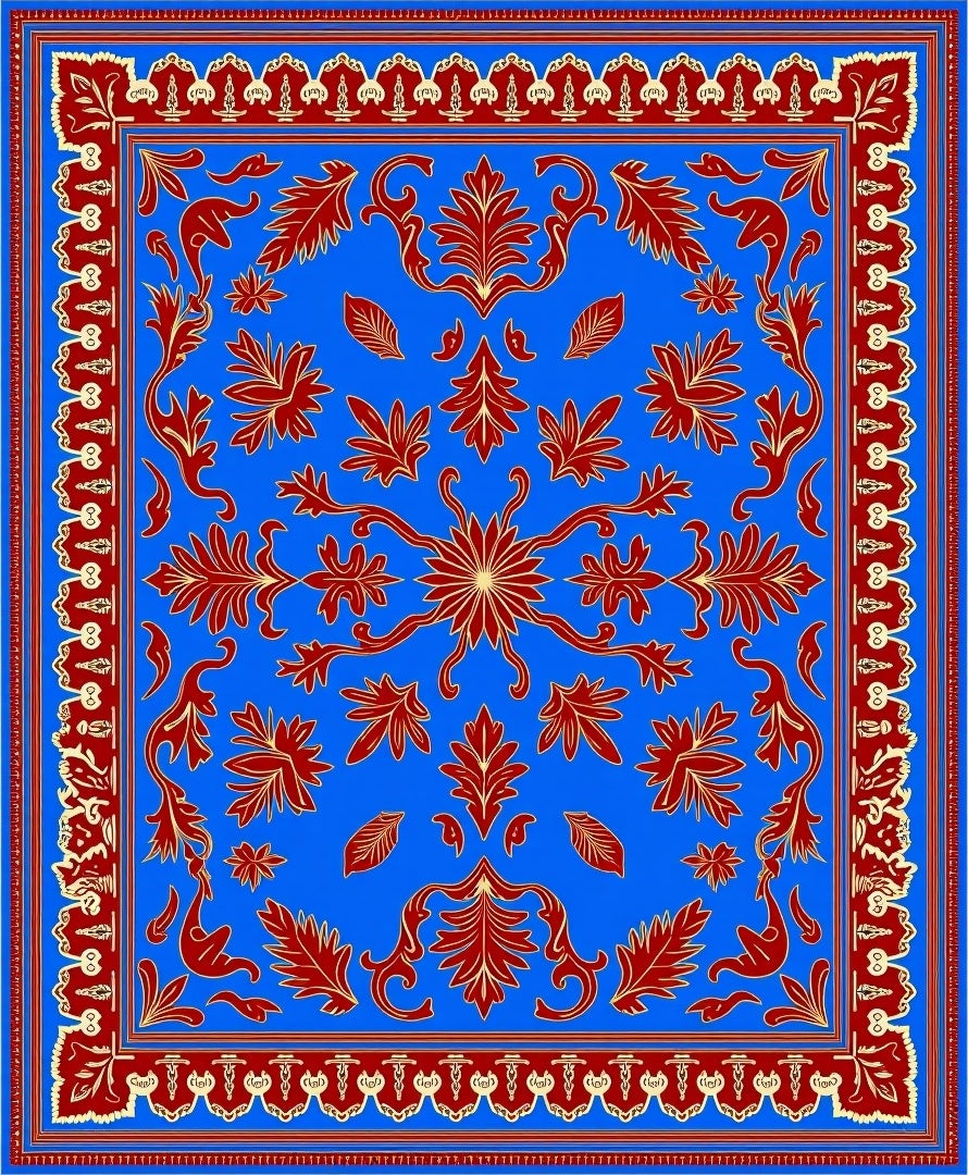 Regal Red Floral Medallion Blue Rug