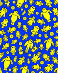 Vibrant Yellow Figures Blue Background Rug