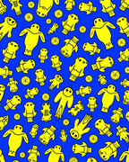 Vibrant Yellow Figures Blue Background Rug