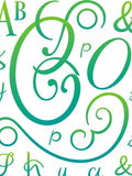 Abstract Green Calligraphic Alphabet Gradient Rug