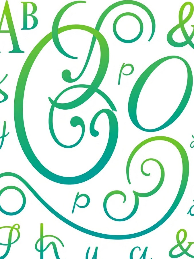 Abstract Green Calligraphic Alphabet Gradient Rug