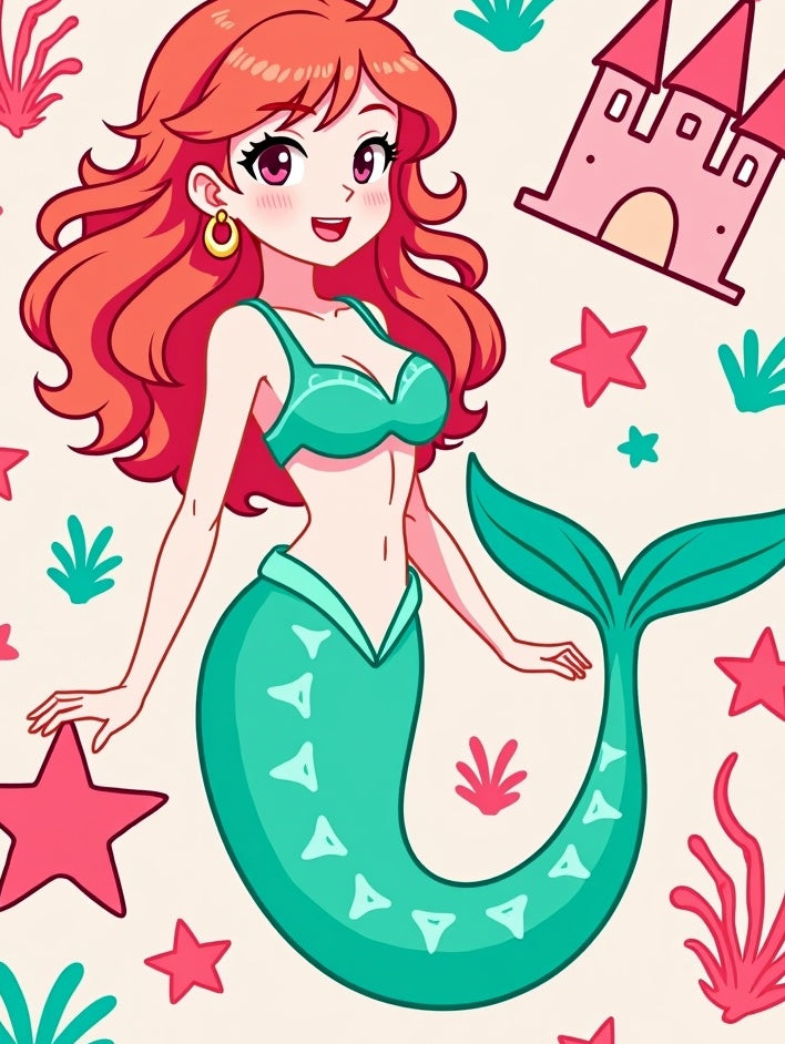 Whimsical Mermaid Castle Starfish Tale Rug