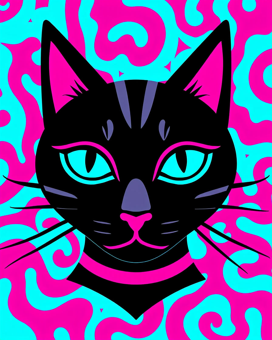 Retro Black Cat Swirl Rug
