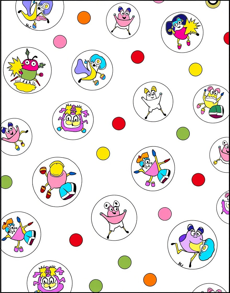 Whimsical Cartoon Characters Dotty Circles Rug