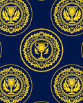 Navy Gold Trophy Laurel Wreath Medallion Rug