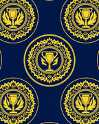 Navy Gold Trophy Laurel Wreath Medallion Rug