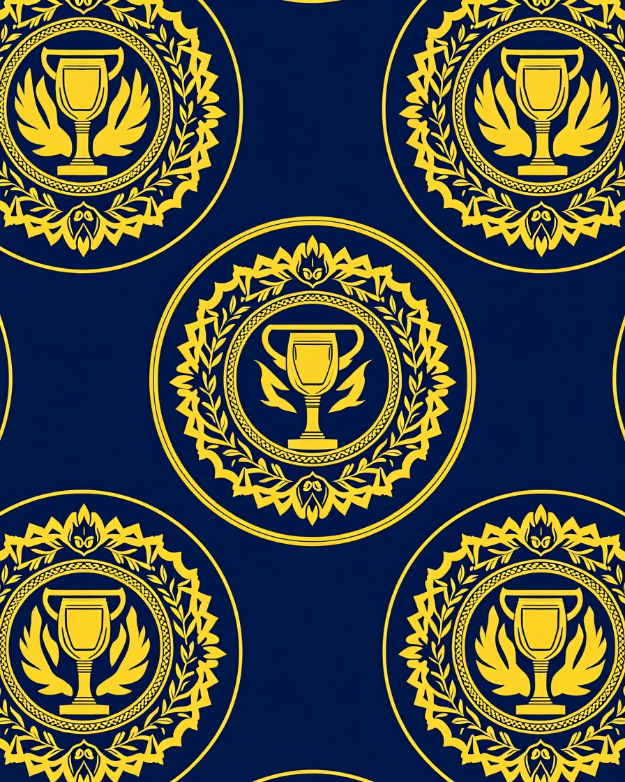 Navy Gold Trophy Laurel Wreath Medallion Rug