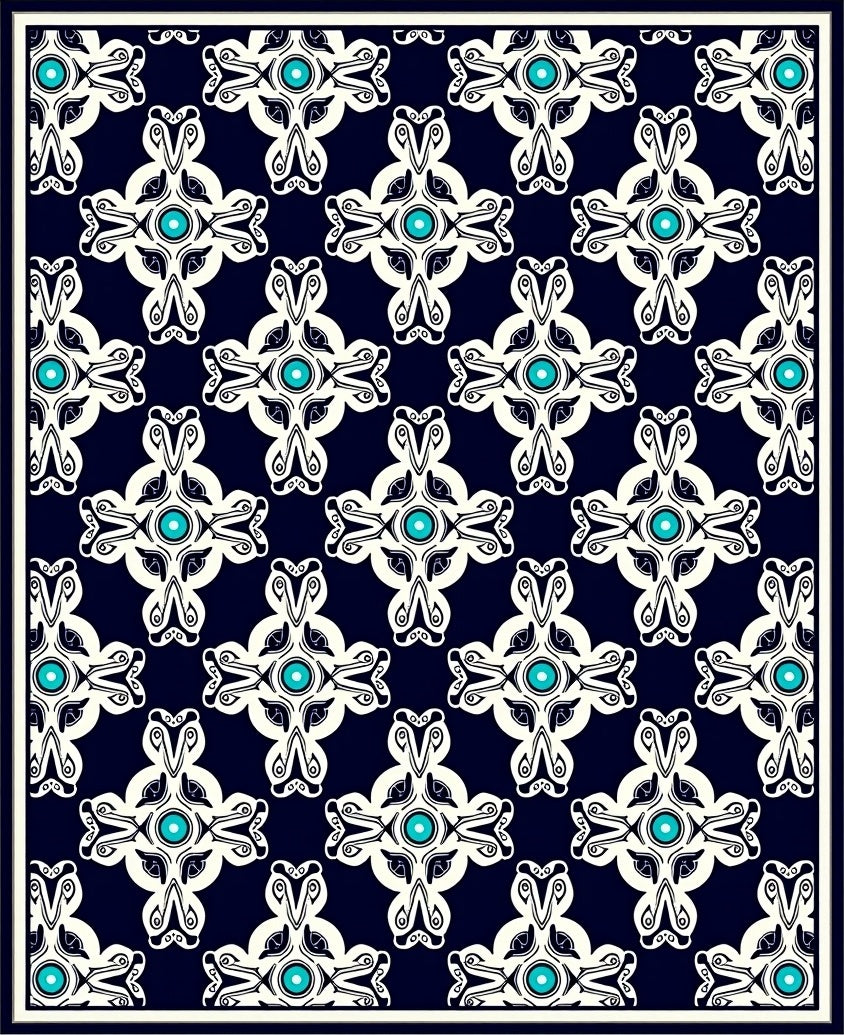 Deep Teal Ivory Medieval Cross Rug