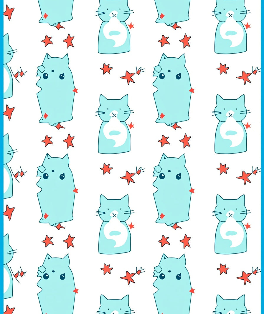 Cute Teal Cats with Red Stars Rug