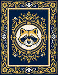 Ornate Navy Blue Raccoon Frame Rug