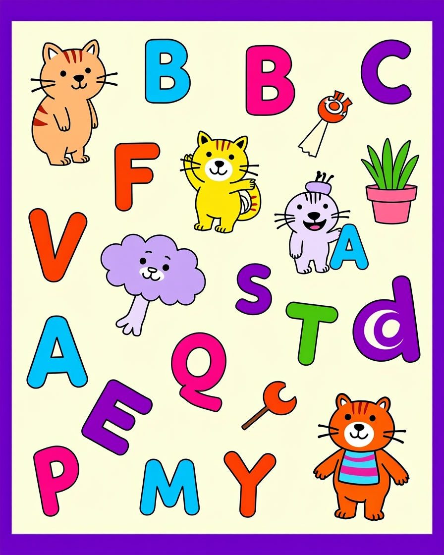 Playful Alphabet Cats And Objects Rug