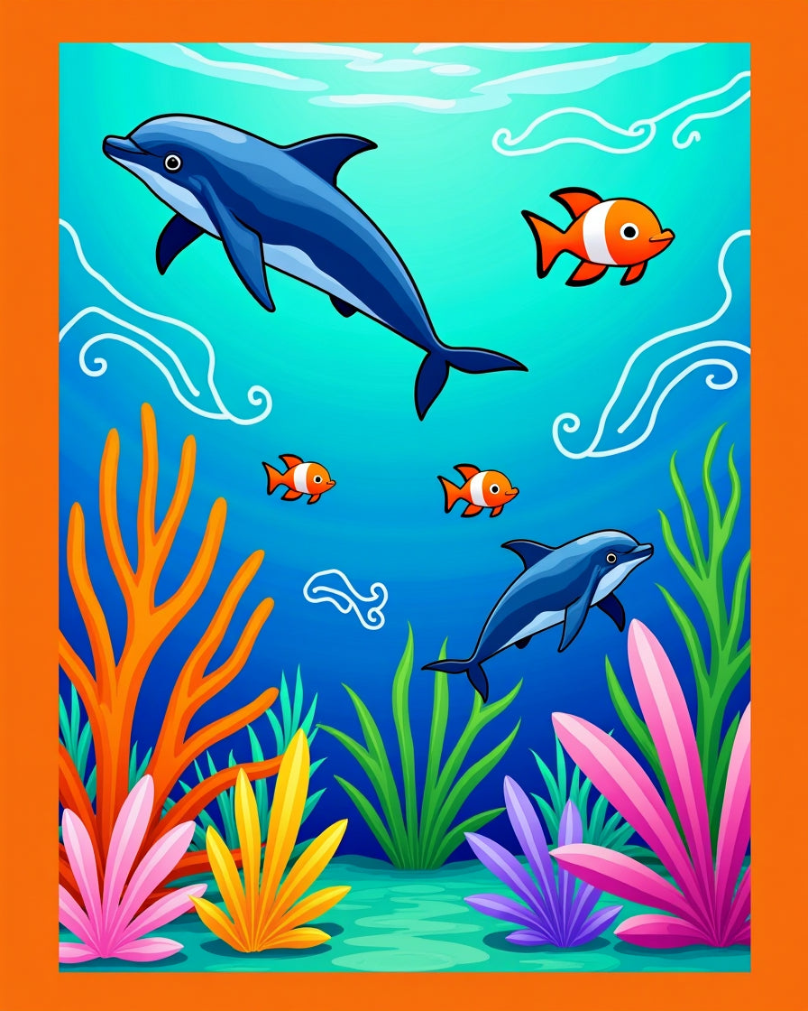 Playful Blue Dolphin Coral Garden Rug