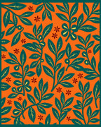 Orange Teal Foliage Floral Garden Rug