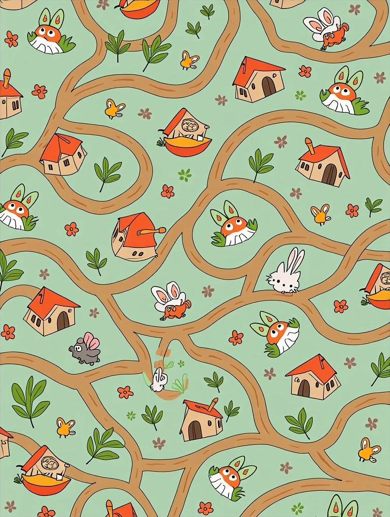 Whimsical Woodland Critters Trail Houses Rug