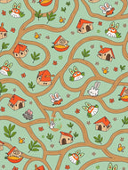 Whimsical Woodland Critters Trail Houses Rug
