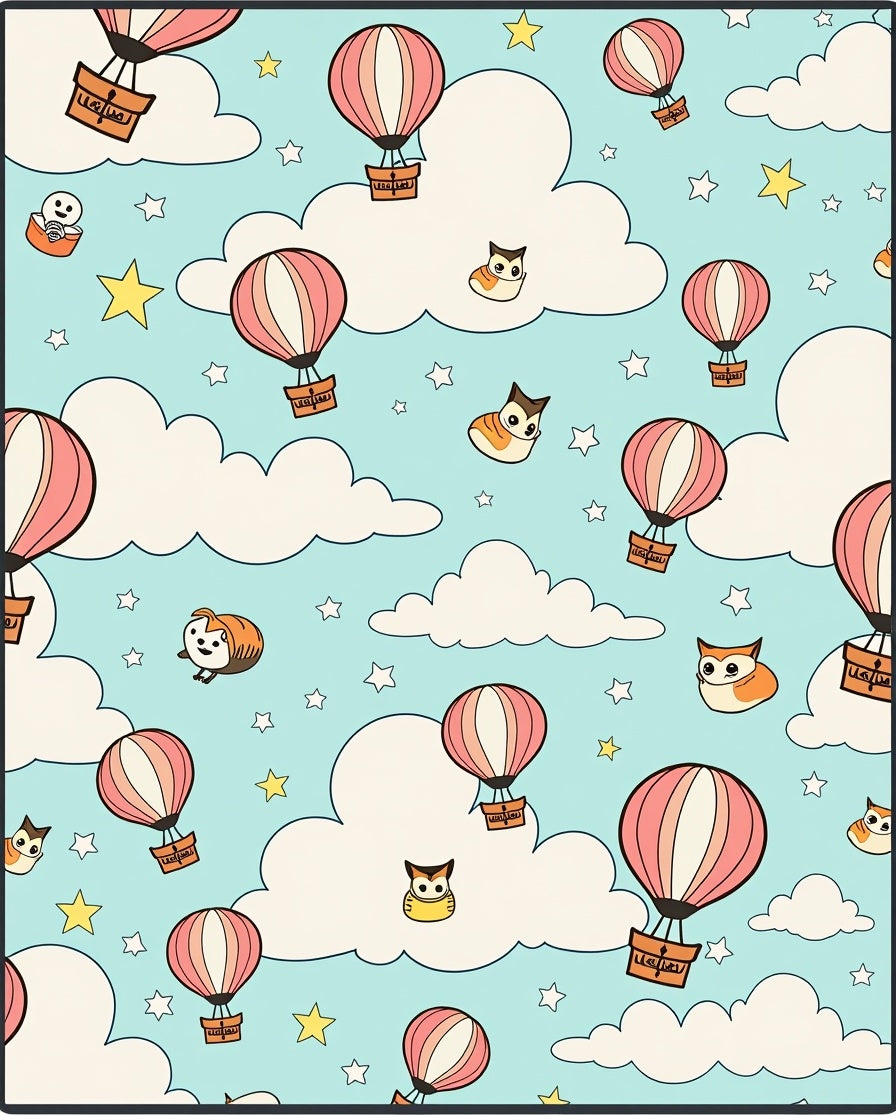 Whimsical Hot Air Balloons Sky Creatures Rug