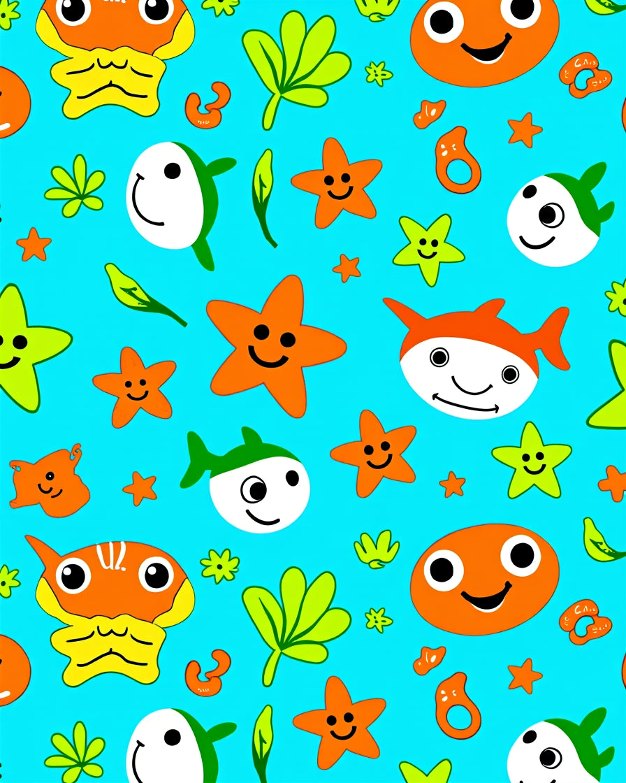 Cheerful Ocean Life Starfish Shark Rug