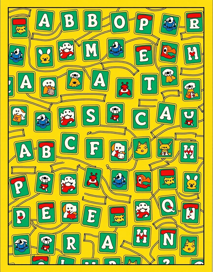 Alphabet Tiles Colorful Character Collage Rug
