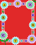 Bright Red Floral Alphabet Border Rug