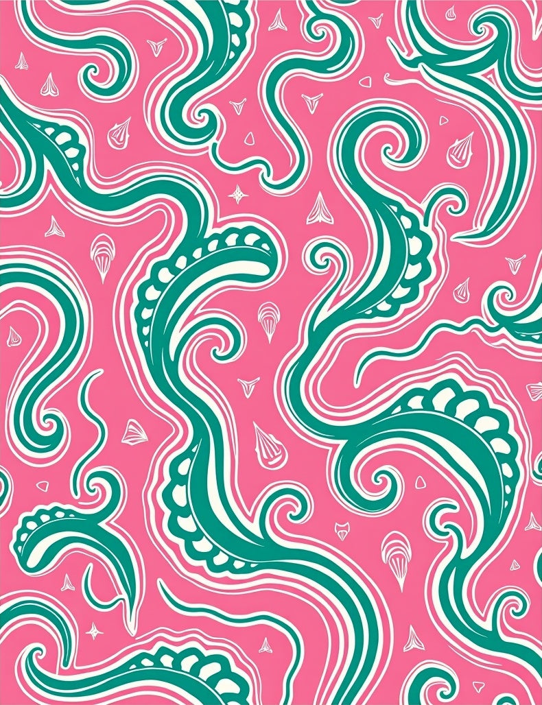 Vibrant Teal Swirl Pink Paisley Rug
