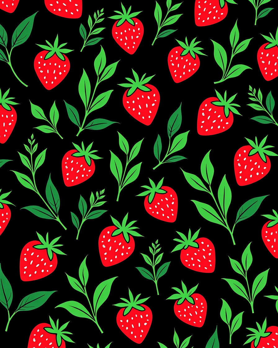 Red Strawberry and Green Leaves Rug