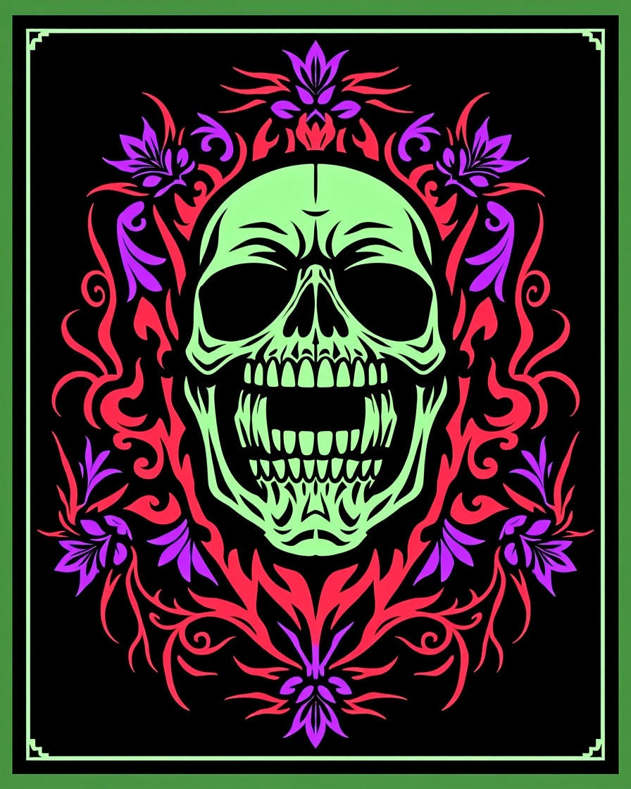Radiant Skull Floral Border Rug