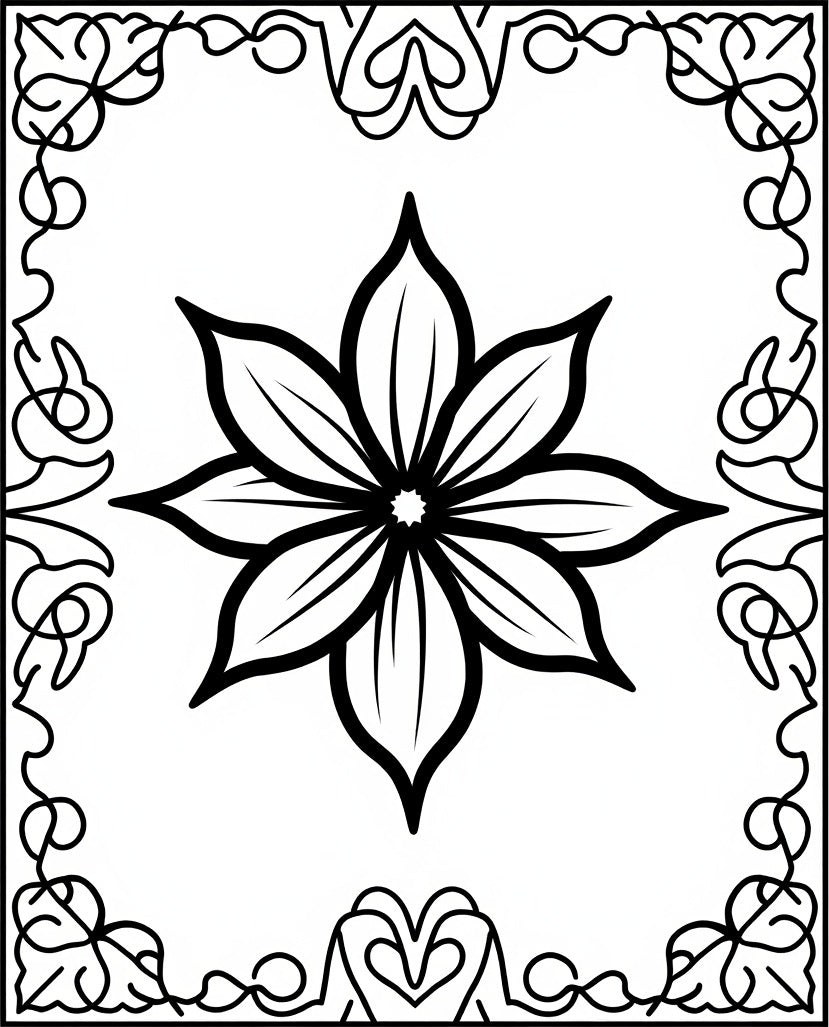 Bold Black Eight Petal Floral Inlay Rug