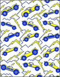 Yellow Blue Racing Cars Lightning Bolt Rug