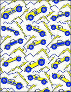 Yellow Blue Racing Cars Lightning Bolt Rug
