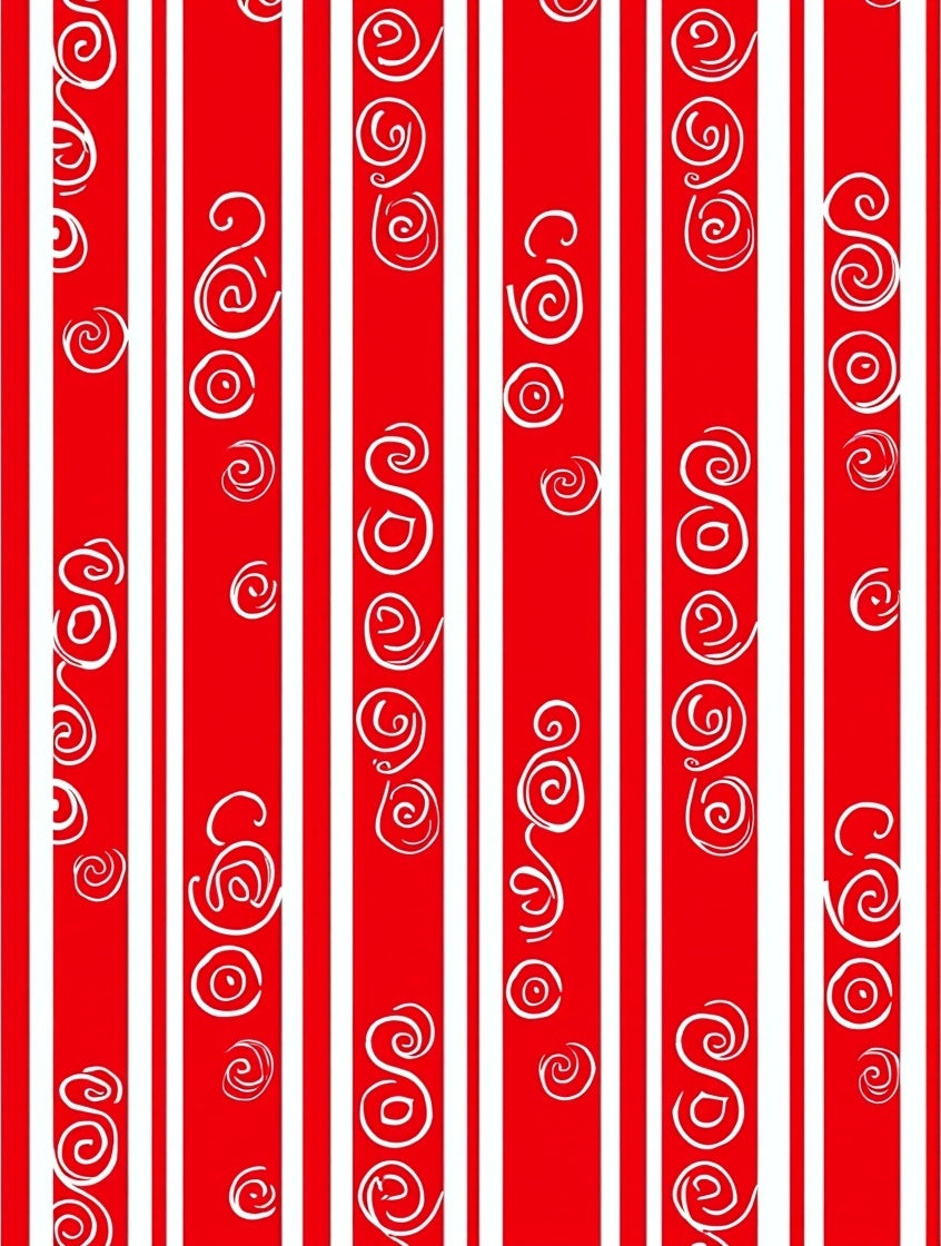 Red White Vertical Stripe Swirl Rug
