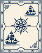 Nautical Ships Compass Rose Motif Rug