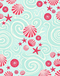 Aqua Red Seashell Starfish Swirls Rug