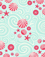 Aqua Red Seashell Starfish Swirls Rug