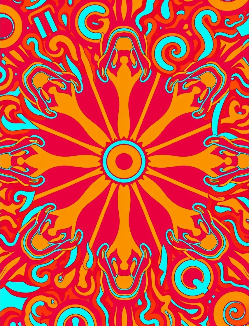 Psychedelic Sunburst Swirl Red Orange Rug