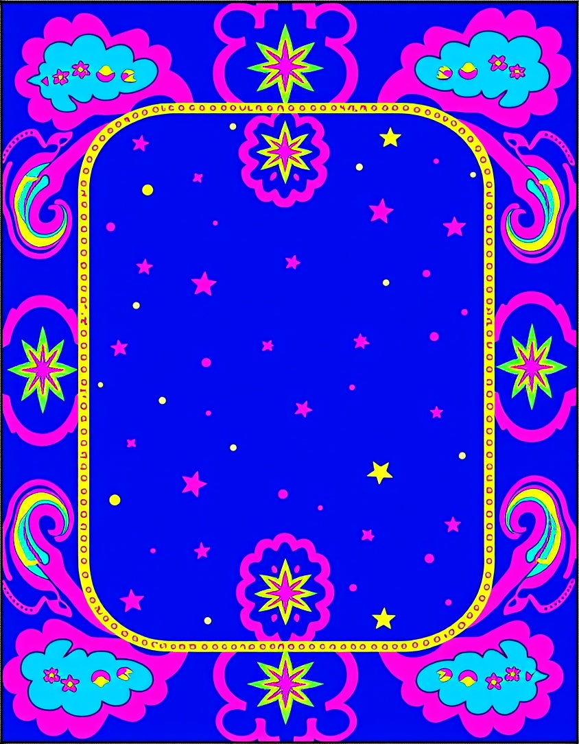 Vibrant Pink Blue Starry Cloud Medallion Rug