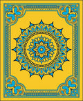 Golden Blue Sunburst Mandala BorderRug Rug