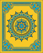 Golden Blue Sunburst Mandala BorderRug Rug