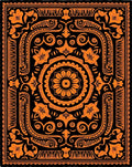 Vibrant Orange Floral Medallion Black Rug