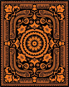 Vibrant Orange Floral Medallion Black Rug