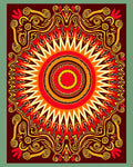 Vibrant Red Orange Sunburst Medallion Rug