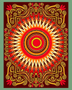 Vibrant Red Orange Sunburst Medallion Rug