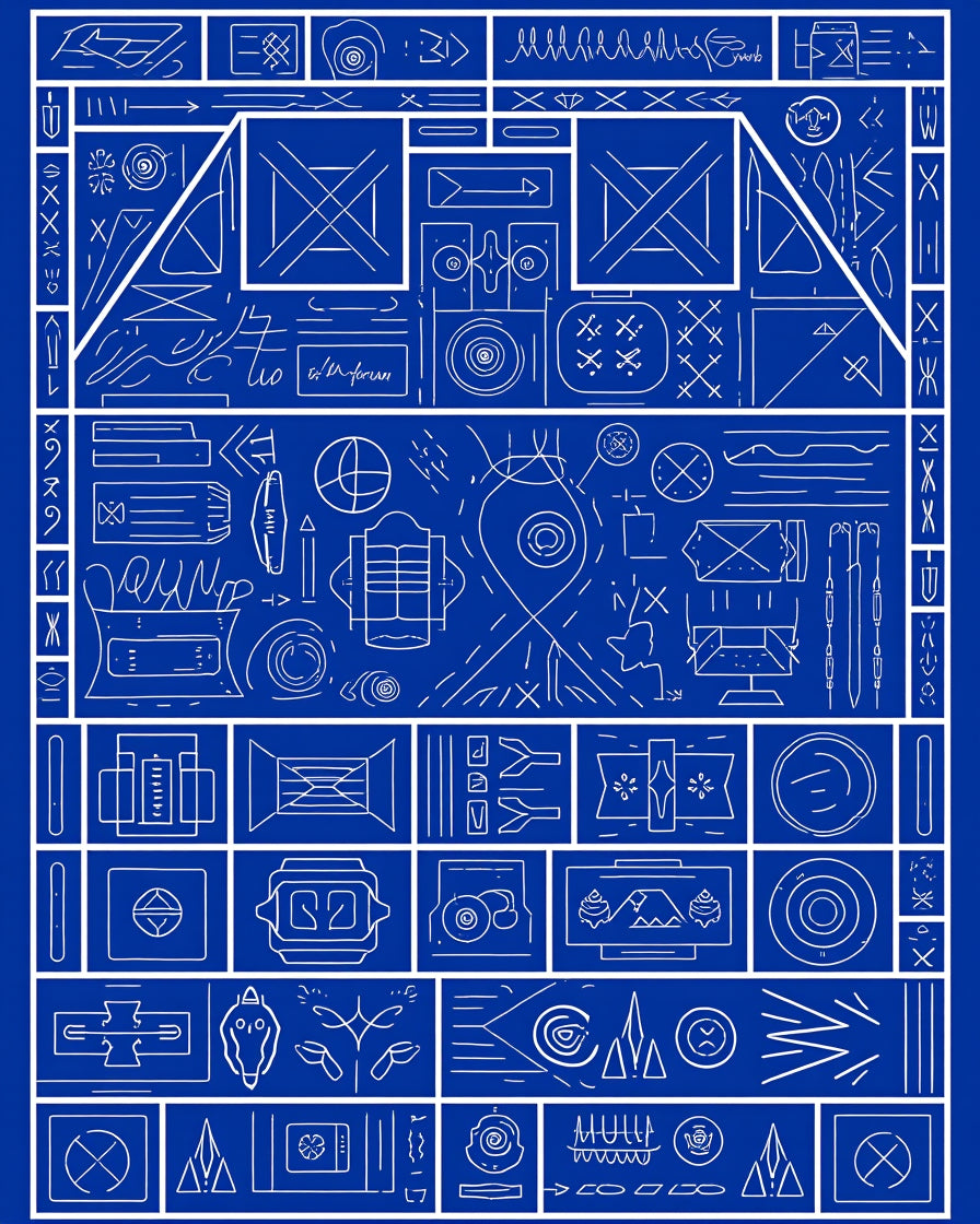 Schematic Blue Geometric Collage Rug