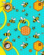 Whimsical Yellow Bee Honeycomb Turquoise Rug