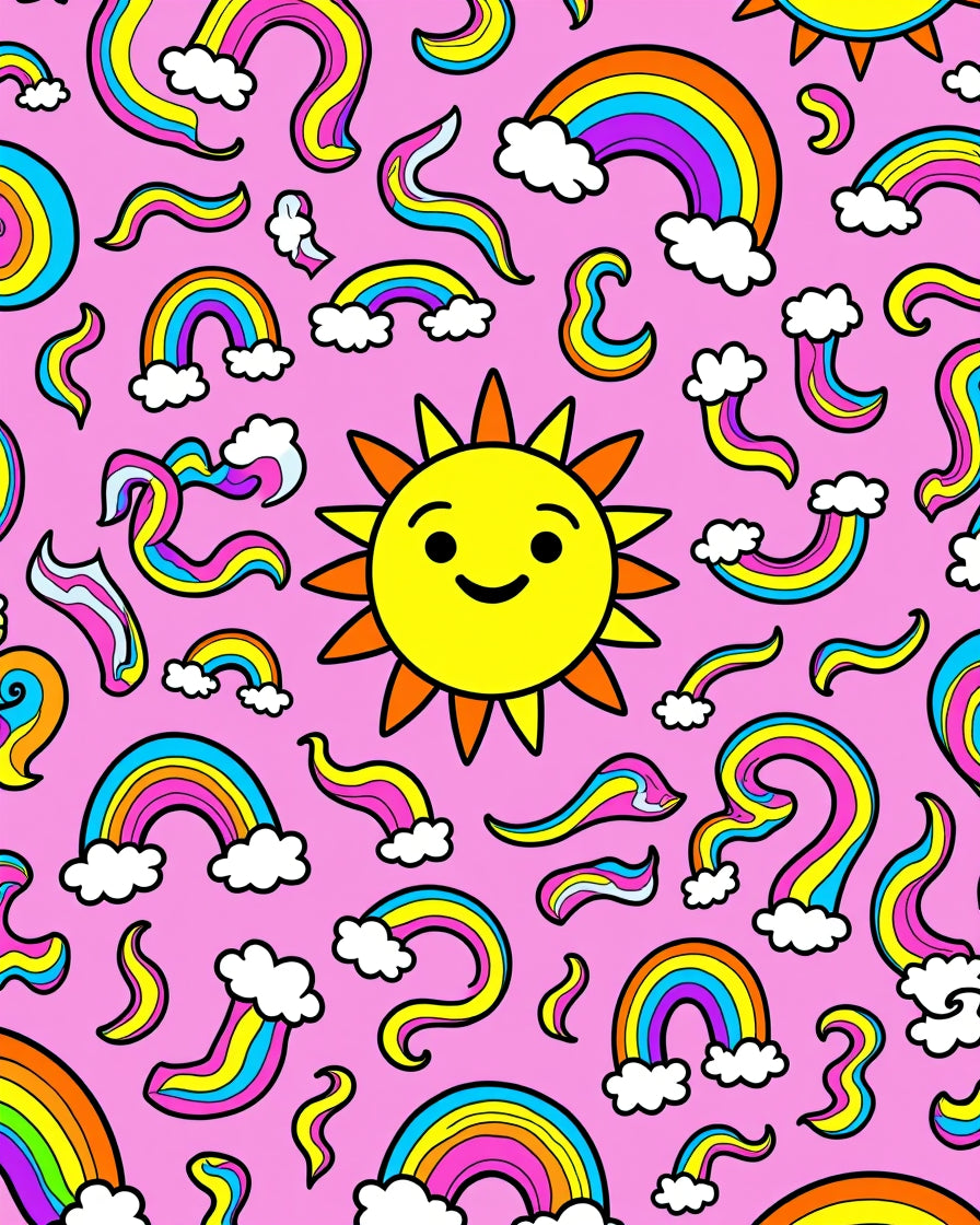 Vibrant Rainbow Sun And Clouds Rug