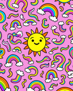 Vibrant Rainbow Sun And Clouds Rug
